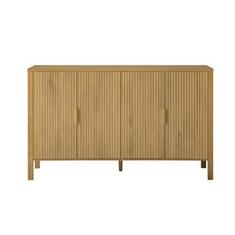 Merax Modern 57.5" Stripe Door Storage Cabinet, 4 Door Sideboard