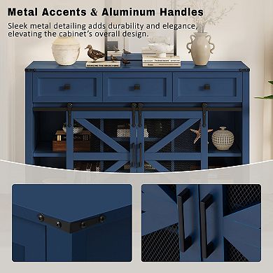 Merax 55'' Sliding Barn Door Sideboard Buffet Cabinet with 3 Drawers, Adjustable Shelves