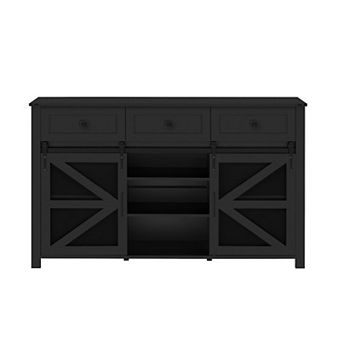 Merax 55'' Sliding Barn Door Sideboard Buffet Cabinet with 3 Drawers, Adjustable Shelves