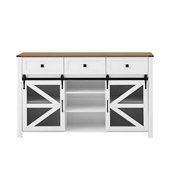 Merax 55'' Sliding Barn Door Sideboard Buffet Cabinet with 3 Drawers, Adjustable Shelves