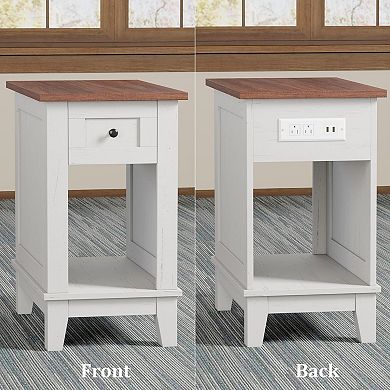 IDEALHOUSE Compact Side Table with Single Drawer Brown and White