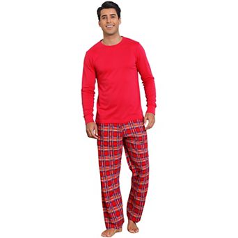 Men's Loungewear Set Long Sleeve Tee with Plaid Pants Family Pajama Sets