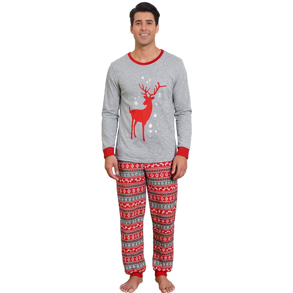 Men's Christmas Deer Print Long Sleeve Tee with Pants Loungewear Family ...