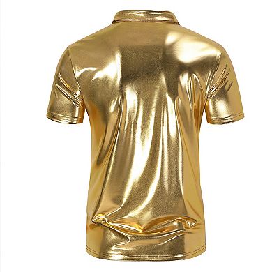 Men's Metallic Shiny Short Sleeve Polo Shirt - Slim-Fit Club Party Performance Casual Top