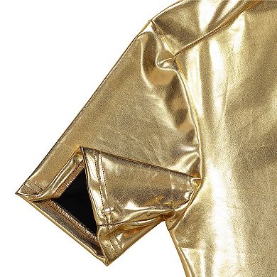 Men's Metallic Shiny Short Sleeve Polo Shirt - Slim-Fit Club Party Performance Casual Top