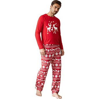 Men's 2 pc Pajama Sets Christmas Deer Long Sleeves Tee and Pants Loungewear