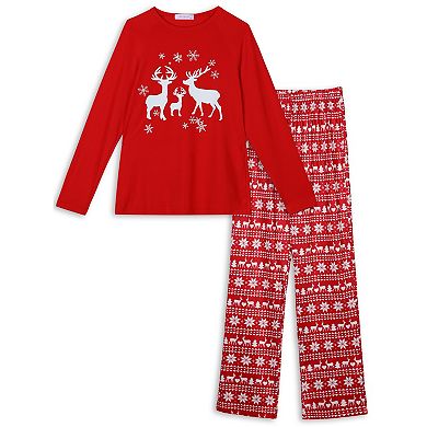 Men's 2 Piece Pajama Sets Christmas Deer Long Sleeves Tee and Pants Loungewear