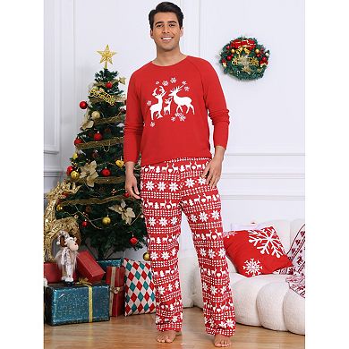 Men's 2 Piece Pajama Sets Christmas Deer Long Sleeves Tee and Pants Loungewear