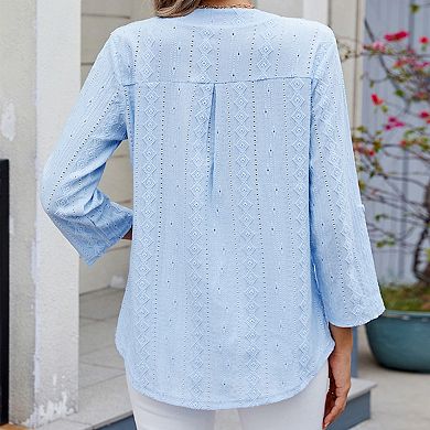 Women's V-Neck 3/4 Sleeve Blouse Casual Shirt