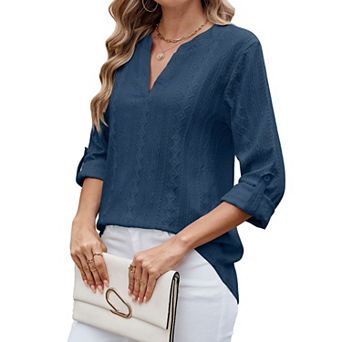 Women's V-Neck Blouse Casual Shirt 3/4 Sleeve T-Shirts