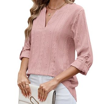 Women's V-Neck 3/4 Sleeve Blouse Casual Shirt