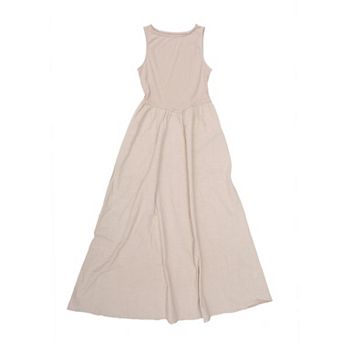 Sleeveless Maxi Dress for Women's Patchwork A-Line Crew Neck Stretchy Casual Tank Dress