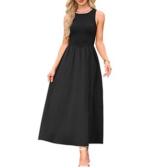 Sleeveless Maxi Dress for Women's Patchwork A-Line Crew Neck Stretchy Casual Tank Dress