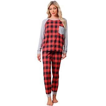 Women's Pajamas Plaid Loungewear Long Sleeve Tee with Pants Family Set