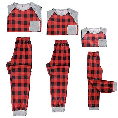 Women's Pajamas Plaid Loungewear Long Sleeve Tee with Pants Family Set