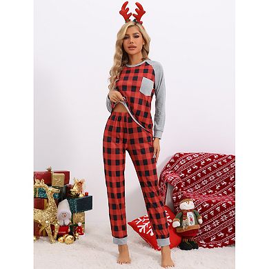 Women's Pajamas Plaid Loungewear Long Sleeve Tee with Pants Family Set