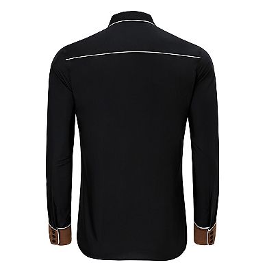 Men's Distressed Suede Patch Shirt, Roll-Up Sleeve Fringe Detail Vintage Festival Top
