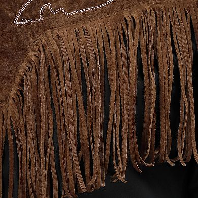 Men's Distressed Suede Patch Shirt, Roll-Up Sleeve Fringe Detail Vintage Festival Top