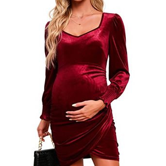 Maternity Velvet Bodycon Mini Dress Long Sleeve Sweetheart Neckline Pregnancy Formal Dress