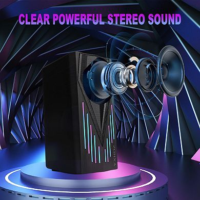 Light Black Computer Speakers Desktop With Colorful Dynamic Lighting Gaming 3.5mm Cable Monitor