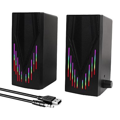 Light Black Computer Speakers Desktop With Colorful Dynamic Lighting Gaming 3.5mm Cable Monitor