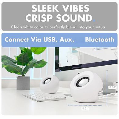 Light White Computer Speakers With Lighting Triple Mode Connection Dual 2.25" Drivers Work