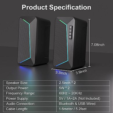 Computer Speakers Gaming Desktop With Crisp Stereo Sound Dynamic Modes Easy-access Control