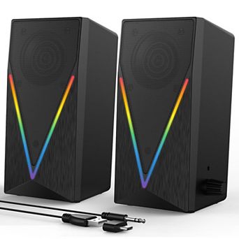 Light Computer Speakers Desktop With Colorful Lights Headphone Jack Enhanced Bass Volume Control