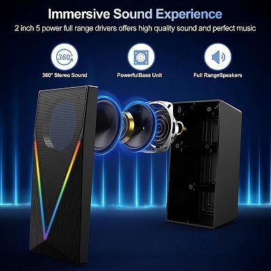 Light Computer Speakers Desktop With Colorful Lights Headphone Jack Enhanced Bass Volume Control