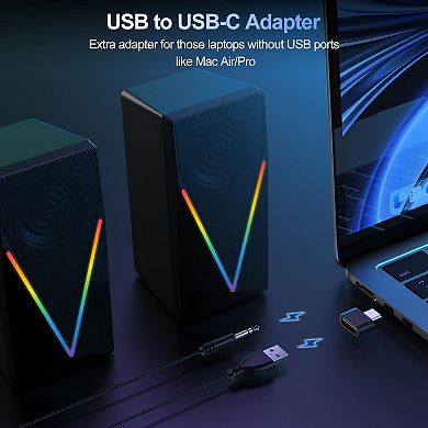 Light Computer Speakers Desktop With Colorful Lights Headphone Jack Enhanced Bass Volume Control