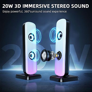 Light Computer Speakers Desktop Hi-fi Stereo Gaming With 3.5mm Aux-in Connection Controllable Lights