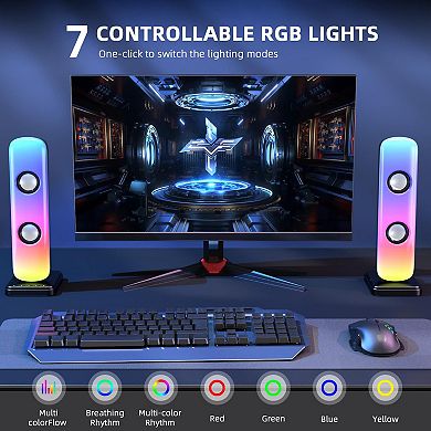 Light Computer Speakers Desktop Hi-fi Stereo Gaming With 3.5mm Aux-in Connection Controllable Lights