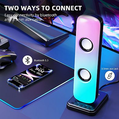 Light Computer Speakers Desktop Hi-fi Stereo Gaming With 3.5mm Aux-in Connection Controllable Lights