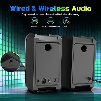 Computer Speakers Music Gaming Adapter Desktop Laptop Modes Headphone Port Type-c Computer Speakers