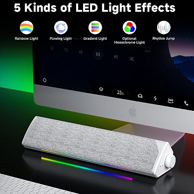 Light Computer Speakers Usb-c/usb Plug-n-play With Dynamic Light Surround Sound Soundbar Rotary