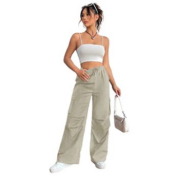 Women Drawstring Sweatpants Casual Wide Leg Trouser with Pockets