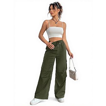 Women Drawstring Sweatpants Casual Wide Leg Trouser with Pockets