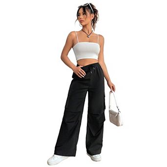 Women Drawstring Sweatpants Casual Wide Leg Trouser with Pockets