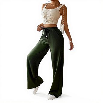 Women's Solid Color Drawstring Wide-Leg Pants