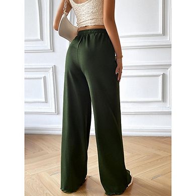 Women's Solid Color Drawstring Wide-Leg Pants