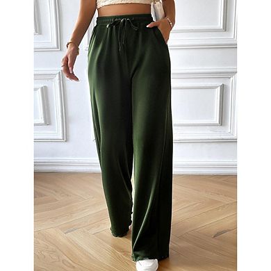 Women's Solid Color Drawstring Wide-Leg Pants