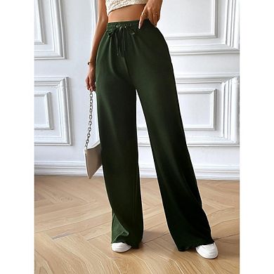 Women's Solid Color Drawstring Wide-Leg Pants