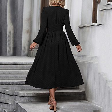 Women Latern Sleeve Flowy Wrap Maxi Dress