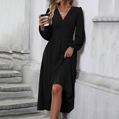 Women Latern Sleeve Flowy Wrap Maxi Dress