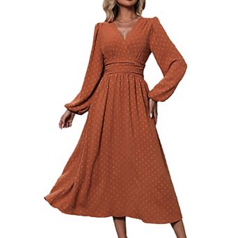 Women Latern Sleeve Flowy Wrap Maxi Dress