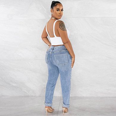 Women Destroyed Jeans Slim Skinny Ripped Stretch Denim Pants
