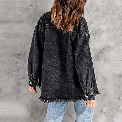Women Denim Shirts Button Down V Neck Casual Tops