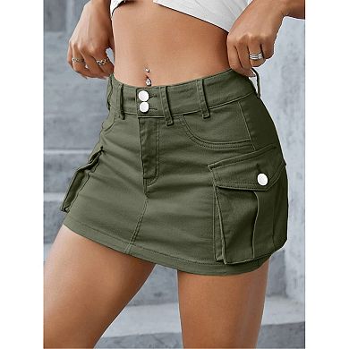 Women's Casual Mini Skirt Button Bodycon Cargo Skirt with Pocket