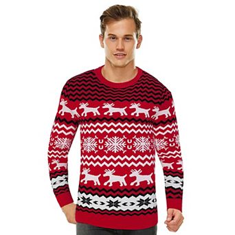 Men's Festive Knit Sweater Holiday Print Long Sleeve Pullover for Ugly Christmas Parties