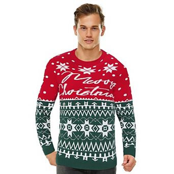 Men's Festive Knit Sweater Holiday Print Long Sleeve Pullover for Ugly Christmas Parties